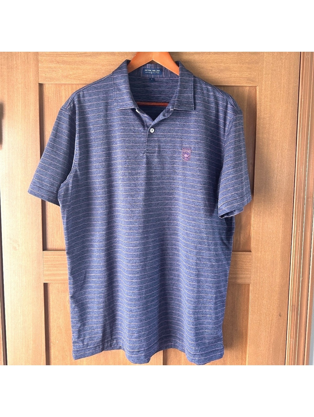 Peter Millar Crown Crafted Navy & Pink Striped Polo Golf Shirt Men’s Large